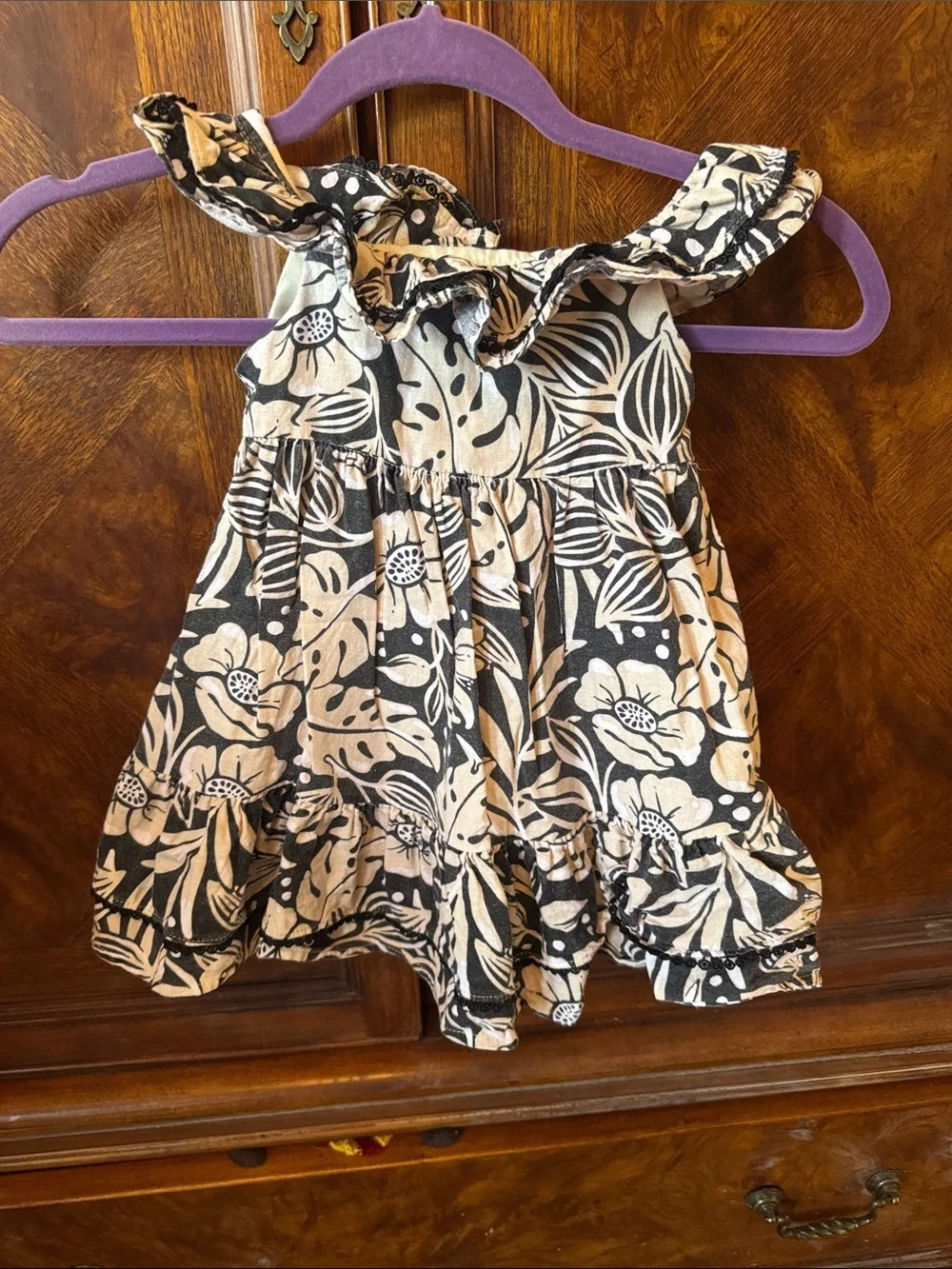 Tommy Bahama Black and Cream Floral Ruffle Dress size 2T